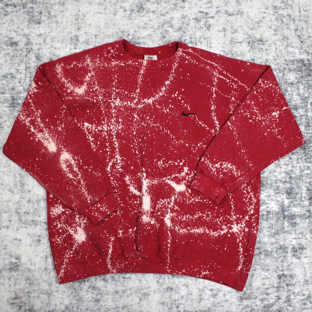 Vintage Nike Mens XL Sweatshirt Bleach Dye Red Long Sleeve 90s White Tag USA